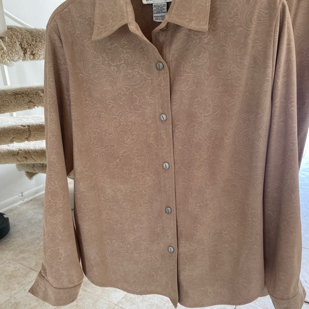 Erin London 3 Piece Pant Set Tan Blouse Top Jacket Pants Long Skirt Med Medium